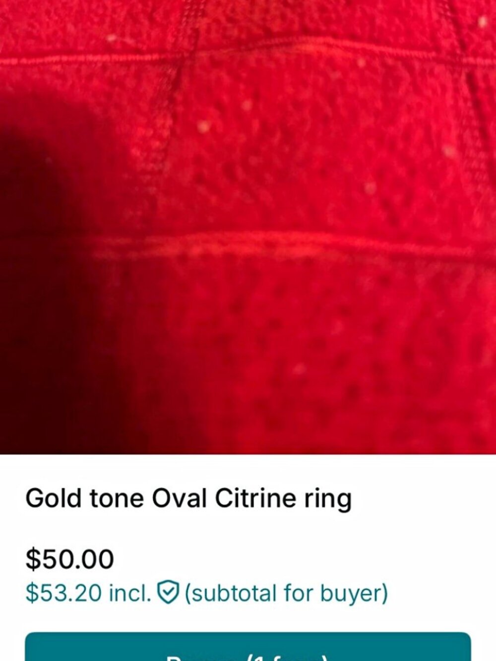 Gold-Tone Cocktail Ring Size 7, Oval Yellow Citrine Stone, Gold Color